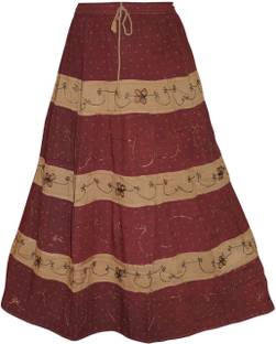 Indiatrendzs Printed Women's A-line Maroon Skirt
