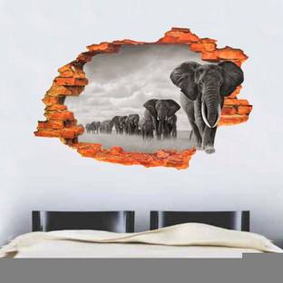 Impression Wall 61 cm Impression Wall Elephant 3d Art Wall Poster Self Adhesive Sticker