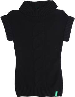 Palm Tree Solid Casual Girls Black sweater