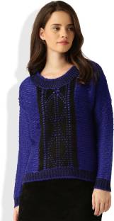 Dressberry Self Design Round Neck Casual Women Black, Dark Blue Sweater