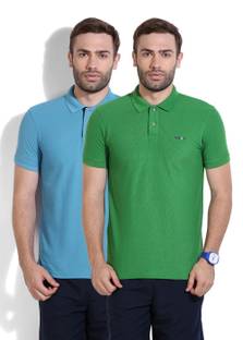 Newport Solid Men's Polo Neck Blue, Green T Shirts
