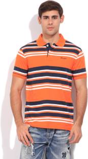 Wrangler Striped Men's Polo Neck Blue, Orange T-Shirt