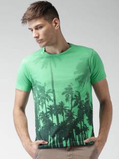 Mast & Harbour Printed Men's Round Neck Green T-Shirt