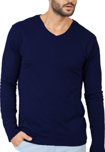 Alen Carter Solid Men V-neck Dark Blue 