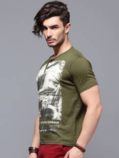 Roadster Printed Men's Henley Dark Green T-Shirt