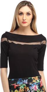 Cation Casual 3/4th Sleeve Solid Women's Black Top