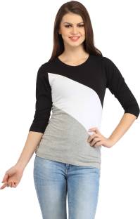 Cation Casual 3/4th Sleeve Solid Women's Multicolor Top