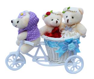 CTW 3 Small Teddybear With Beautiful Cycle Showpiece Gift Set