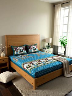LA VERNE Cotton Double Flat 144 TC Jaipuri Prints 1 Bedsheet with 2 Pillow Covers(Blue)