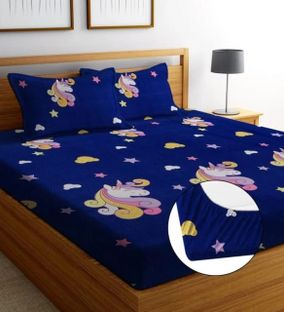 RITEROM Cotton Double Flat 180 TC Geometric 1 Bedsheet with 2 Pillow Covers(Multicolor)