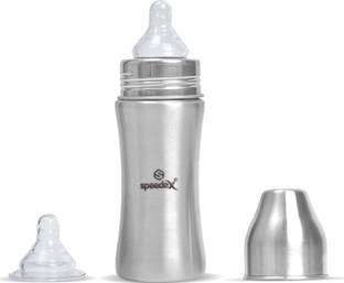SPEEDEX Grade 304 Stainless Steel Baby Feeding Bottle for Kids Steel Feeding Bottle for Milk and Baby Drinks Zero Percent Plastic No Leakage with Internal ML Marking (250 ml) New Born Flow Nipple