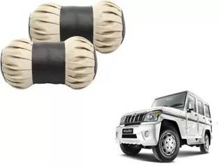 ANAYA G Black, Beige Cotton, Leatherite Car Pillow Cushion for Mahindra