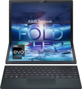 Add to Compare ASUS Zenbook 17 Fold OLED Intel EVO Core i7 12th Gen - (16 GB/1 TB SSD/Windows 11 Home) UX9702AA-MD023... Stylish & Portable Thin and Light Foldable Laptop 12th Gen Intel Evo� Core i7-1250U CPU with 10 cores and 4.7 GHz max frequency 17.3 Inch 2.5K Foldable OLED, 0.2ms response time, 60Hz refresh rate, 500nits HDR peak brightness, 100% DCI-P3 color gamut, VESA CERTIFIED Display HDR True Black 500 World�s first 17� foldable OLED laptop with Multiple versatile use cases possible: laptop, tablet, AiO, vertical, extended, etc. 17.3� screen when unfolded, while just 8.7mm thin and 1.5kg in weight. MIL-STD 810H Military-grade durability ASUS ErgoSense Bluetooth keyboard included in the box. Two Thunderbolt 4 ports for external 4K display, 40 GB/s data transfer and fast charging Intel Core i7 Processor (12th Gen) 16 GB LPDDR5 RAM 64 bit Windows 11 Operating System 1 TB SSD 43.94 cm (17.3 Inch) Touchscreen Display 1 Year Onsite Warranty ₹3,29,990 Free delivery Only 1 left Upto ₹12,300 Off on Exchange