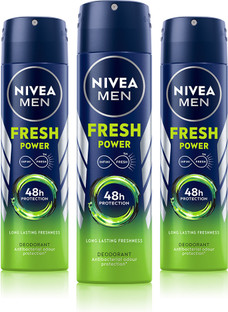 NIVEA Fresh Power Deo Spray, 48h Derma Odour Protection with Citrus, Musk, Spice Deodorant Spray - For Men(450 g, Pack of 3)