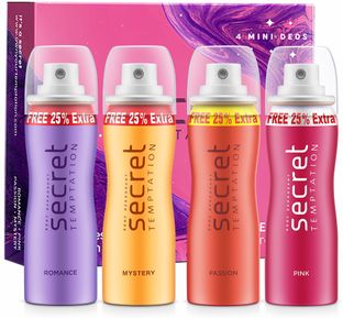 Secret Temptation Travel Pack with Pink, Romance, Mystery and Passion Mini Deodorant Spray - For Women(200 ml, Pack of 4)