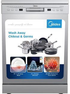 Midea TORRINO,WQP12-5201F Free Standing 13 Place Settings Intensive Kadhai Cleaning| No Pre-rinse Required Dishwasher