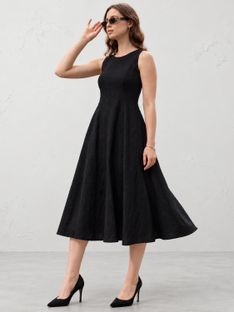 PURVAJA Women Fit and Flare Black Midi/Calf Length Dress