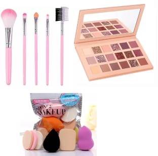 MELODINE Professional 18 colour Nude Eyeshadow, 5pcs Brushes, 6in1 Puff Set (pack of 12) 20 g