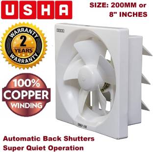 USHA CRISP AIR 200MM NOISELESS AUTOMATIC SHUTTER 100% COPPER LONGER LIFE 200 mm Ultra High Speed 5 Bla...