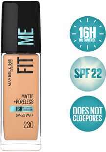 MAYBELLINE NEW YORK Fit Me Matte+Poreless Liquid Foundation (With Pump & SPF 22), 230 Natural Buff, 30ml Foundation(230 Natural Buff, 30 ml)