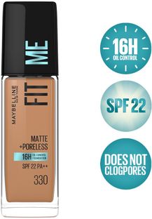 MAYBELLINE NEW YORK Fit Me Matte+Poreless Liquid Foundation (With Pump & SPF 22), 330 Toffee Foundation(330 Toffee, 30 ml)
