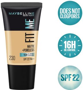 MAYBELLINE NEW YORK Matte+Poreless Liquid Tube Foundation(230 Natural Buff, 18 ml)