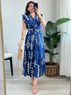 METRONAUT Women Fit and Flare Blue Maxi/Full Length Dress