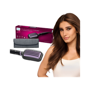PHILIPS 5000 Series Heated Straightening Brush BHH896/10 Hair Straightener Brush(Black)