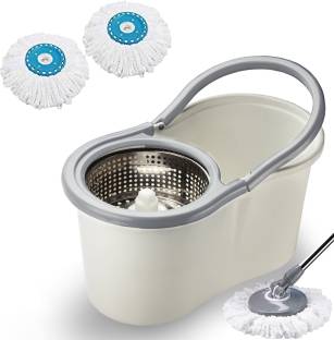 V-MOP Premium Classic Spin Bucket Mop with 2 Refill (( 6 Months Warranty on Rod Set )) Mop Set, Broom, Bucket, Cleaning Brush, Dustpan, Dustbin, Kitchen Wiper, Toilet Brush, Mop