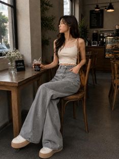 KOTTY Wide Leg Women Grey Jeans