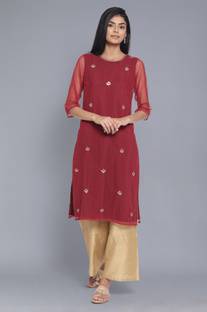 W W Women Self Design Straight Kurta