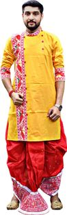 GOURI COLLECTIONS Men Embellished Straight Kurta(Yellow)