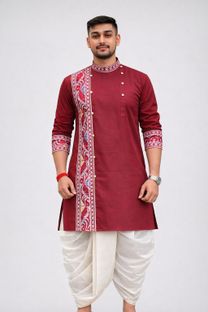 GOURI COLLECTIONS Men Printed Straight Kurta(Maroon)