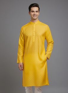 Tibra Collection Men Solid Straight Kurta(Yellow)