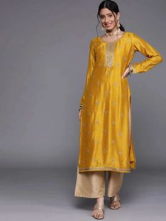 KurtiByHarshita Women Embroidered Straight Kurta(Green)