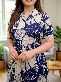 Harivastra Women Floral Print, Printed A-line Kurta(Blue)