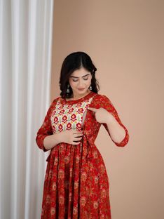 Fashion4Word Women Printed Anarkali Kurta(Maroon)