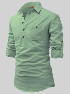 Yugnik Men Solid Straight Kurta(Light Green)