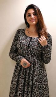 JODAA Women Printed Anarkali Kurta(Black)