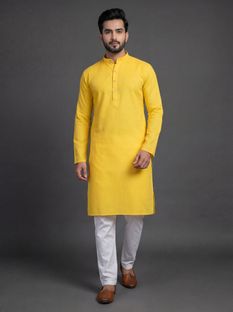 Tibra Collection Men Solid Straight Kurta(Yellow)