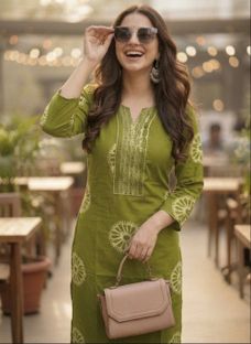 Surhi Women Floral Print Straight Kurta(Green)