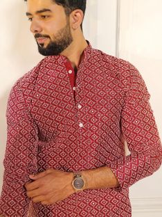 Koshin Men Embroidered Straight Kurta(Multicolor)