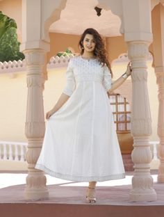 GADODIYA Women Embroidered Anarkali Kurta(White)