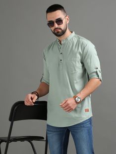 tallwalker Men Solid Straight Kurta(Green)