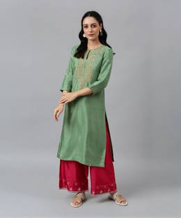 W W Women Self Design Straight Kurta