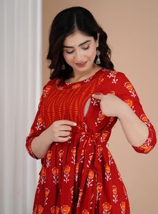 Fashion4Word Women Printed Anarkali Kurta(Maroon)