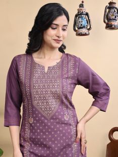 Punky Women Printed, Embellished Straight Kurta(Purple)