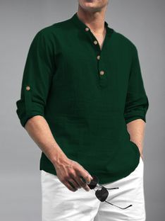 UNIFAV Men Solid A-line Kurta(Dark Green)