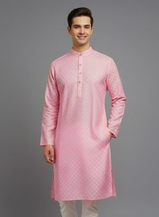 Tibra Collection Men Solid Straight Kurta(Pink)