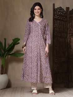 FebQ Women Printed Anarkali Kurta(Purple)